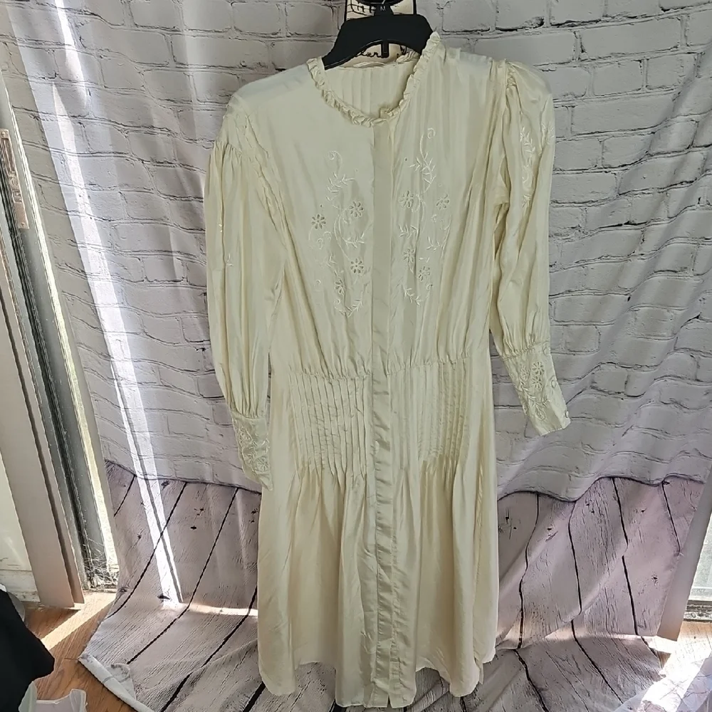 Victorian Style Cream Embroidered Designer Silk Women’s Doen Ethel Cain Style - Picture 2 of 11